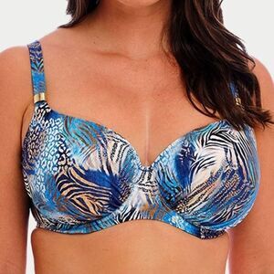 NEW Fantasie Seraya Sands Full Cut Bikini Top 34DD Animal Print Tropical Blue